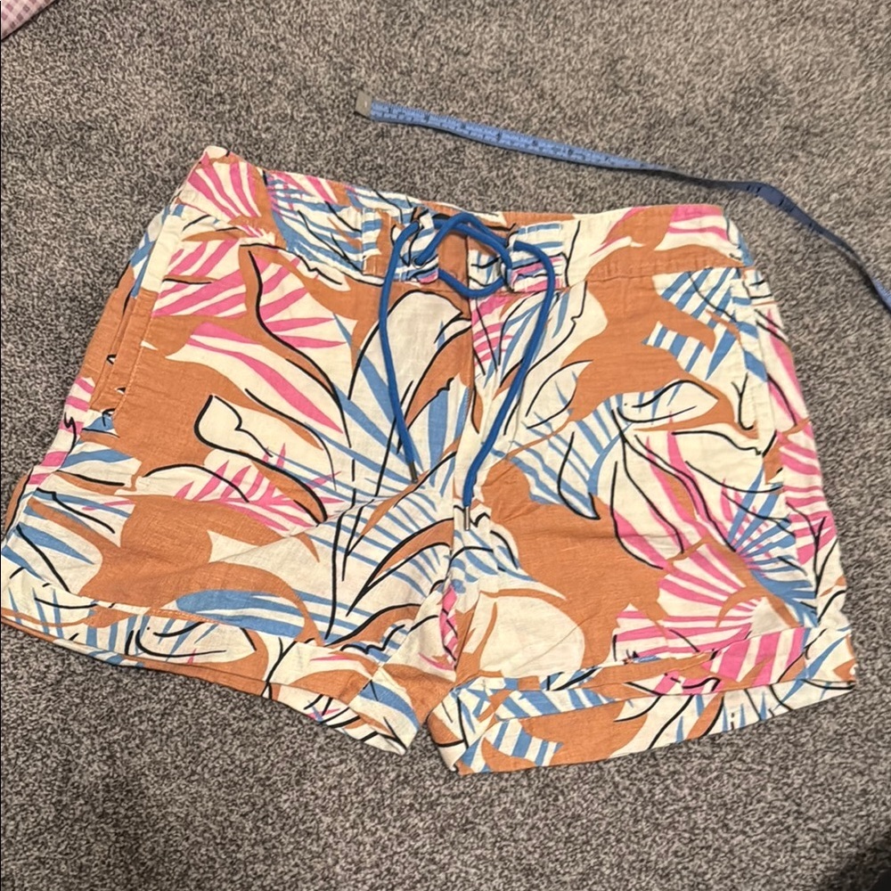 J. Crew Orange and Blue Linen Shorts Vibrant Pattern - Picture 1 of 6